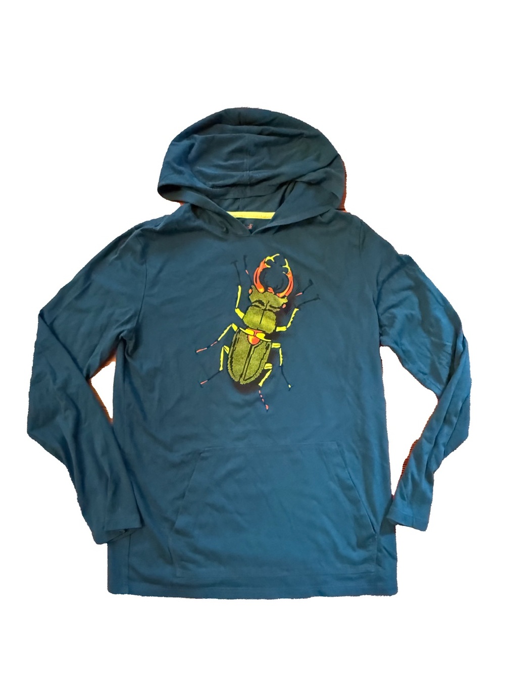 Cat & Jack Teal Hooded Long-Sleeve Tee with Textured Beetle Graphic L 12/14